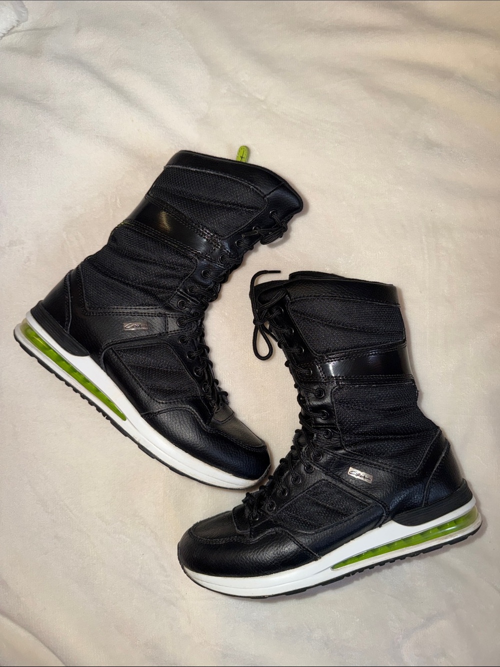 Circa Women's Black Lace-Up High-Top Boots with Lime Accent